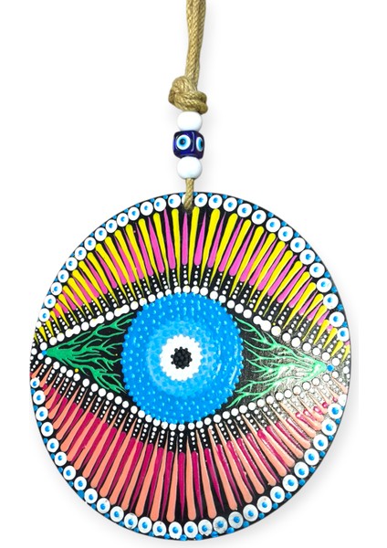 Şans ve Koruma Getiren El Boyaması Ahşap Nazarlık – 20 cm Çapında-Model-4