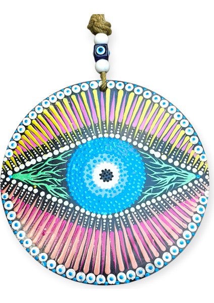 Şans ve Koruma Getiren El Boyaması Ahşap Nazarlık – 20 cm Çapında-Model-4 modelleri