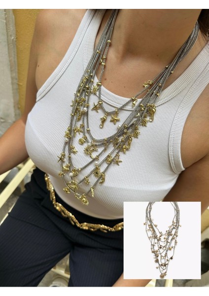 Özel Tasarım Marka Metal Deniz Temalı Çoklu Uçlu Kolye