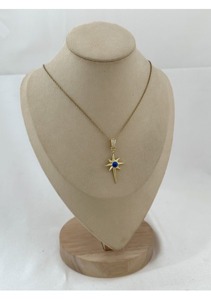 Çelik Zirkon Taşlı Nazar Detay Kuzey Yıldız Kolye