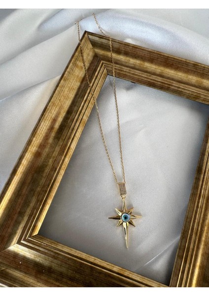 Çelik Zirkon Taşlı Nazar Detay Kuzey Yıldız Kolye fiyatları