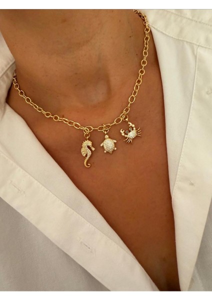 Çelik Yengeç Denizatı Yıldız Charm Kolye