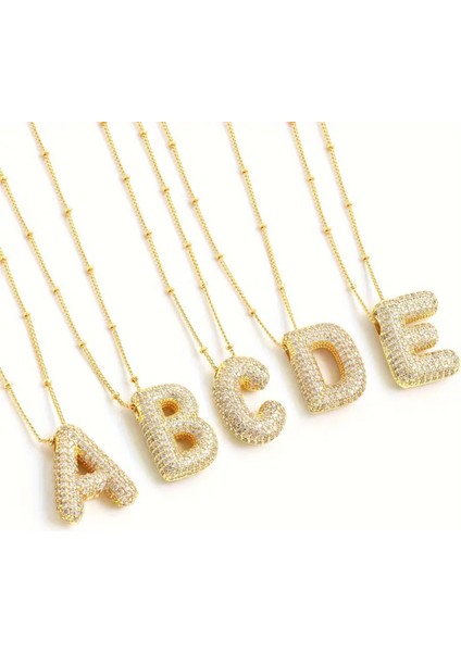 Çift Taraflı Kullanılabilen Çelik Gold Taşlı Balon Harf Kolye ( C Harfi ) modelleri