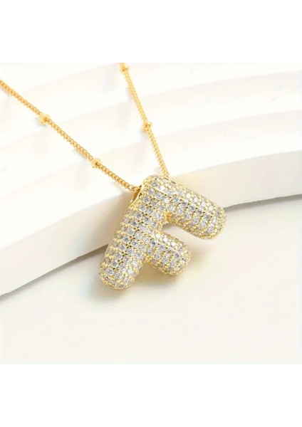 Çift Taraflı Kullanılabilen Çelik Gold Taşlı Balon Harf Kolye ( C Harfi )