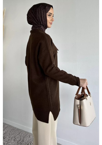 Bisiklet Yaka Fularlı Tesettür Triko Tunik P-00019203 modelleri