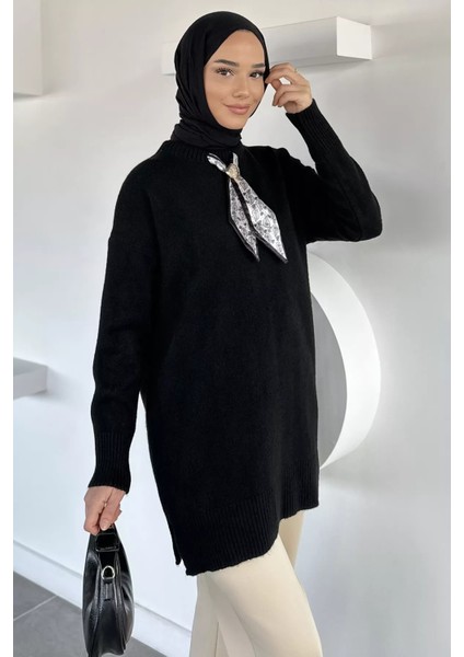 Bisiklet Yaka Fularlı Tesettür Triko Tunik P-00019203 fiyatları