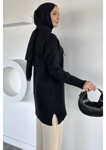 Bisiklet Yaka Fularlı Tesettür Triko Tunik P-00019203 modelleri