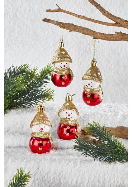 4'lü Yılbaşı Çam Ağacı ve Kardan Adam Süsleri, 8 Cm, Renkli Set