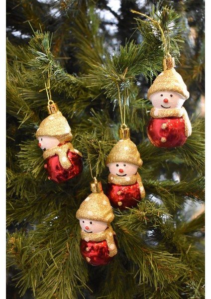 4'lü Yılbaşı Çam Ağacı ve Kardan Adam Süsleri, 8 Cm, Renkli Set modelleri