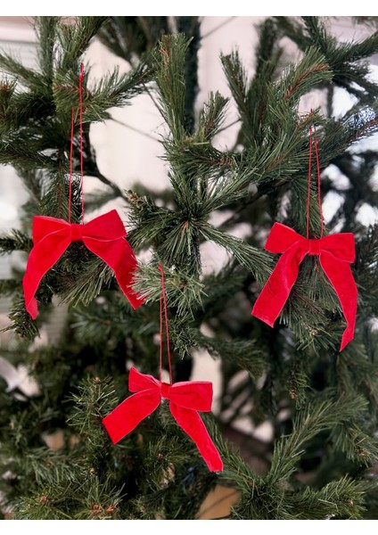 Kırmızı Kadife Fiyonk Kurdele, Noel Ağaç Süsü, Lüks, 3'lü Set fiyatları