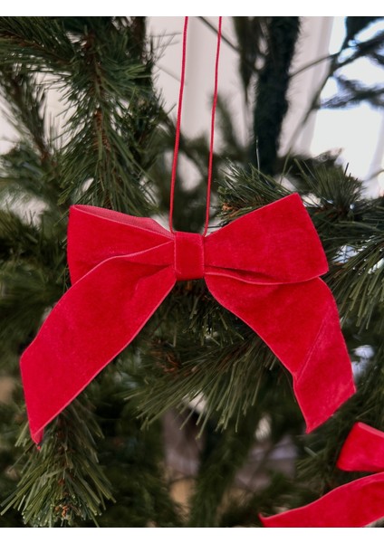 Kırmızı Kadife Fiyonk Kurdele, Noel Ağaç Süsü, Lüks, 3'lü Set modelleri