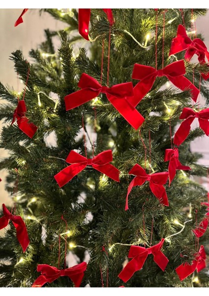 Kırmızı Kadife Fiyonk Kurdele, Noel Ağaç Süsü, Lüks, 3'lü Set fırsatları