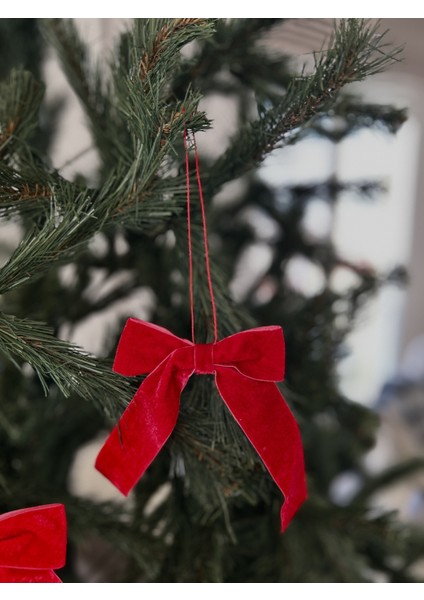 Kırmızı Kadife Fiyonk Kurdele, Noel Ağaç Süsü, Lüks, 3'lü Set indirimleri
