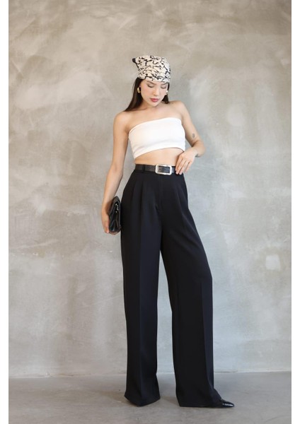 Kadın Palazzo Pileli Pantolon Ithal Doubleface Kumaş Yüksek Kaliteli Ürün Yüksek Bel Kemerli fırsatları