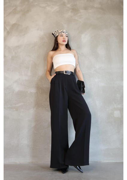 Kadın Palazzo Pileli Pantolon Ithal Doubleface Kumaş Yüksek Kaliteli Ürün Yüksek Bel Kemerli