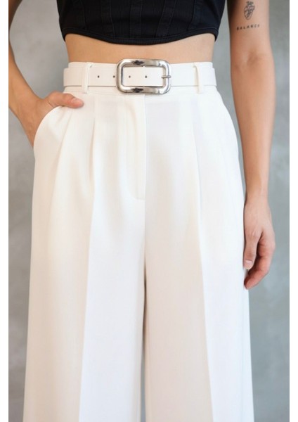 Kadın Palazzo Pileli Pantolon Ithal Doubleface Kumaş Yüksek Kaliteli Ürün Yüksek Bel Kemerli fırsatları