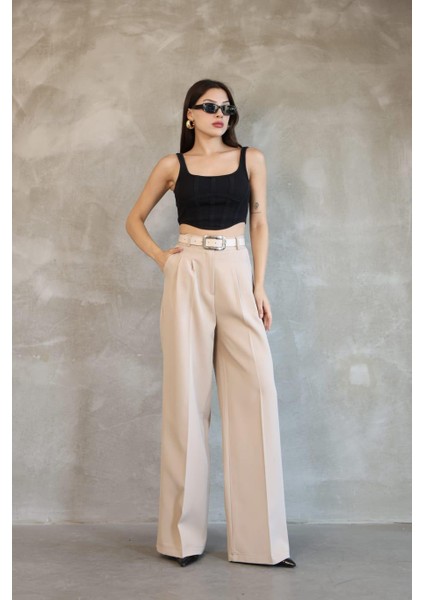 Kadın Palazzo Pileli Pantolon Ithal Doubleface Kumaş Yüksek Kaliteli Ürün Yüksek Bel Kemerli modelleri