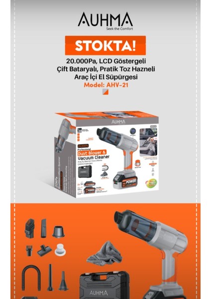 Ahv-21 25.000MAH Çift Bataryalı Ultra Çekim Güçlü Çantalı Araç Temizleme Süpürgesi