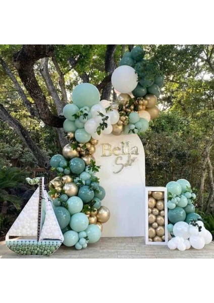 Ada Çayı Kış Yeşili Beyaz Krom Gold Balon Seti 50 Adet