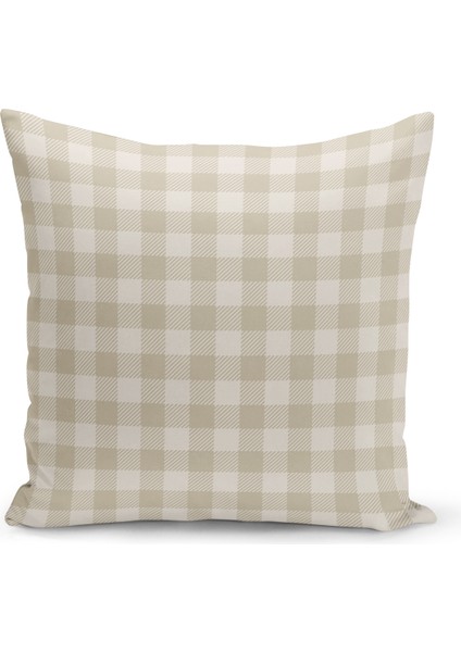 Yılbaşı Ekose Serisi Çift Taraflı Dijital Baskılı Kırlent Kılıfı Bej