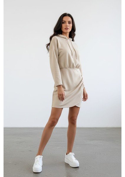 Kadın Büzgülü Mini Modal Kumaş Elbise