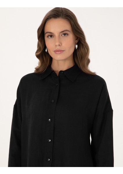 Kadın Siyah Oversize Uzun Kollu Gömlek 50301078-VR046 fiyatları