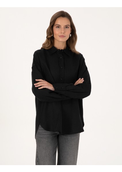 Kadın Siyah Oversize Uzun Kollu Gömlek 50301078-VR046 modelleri