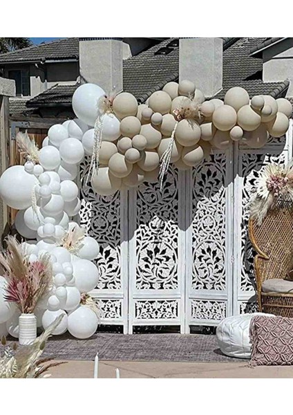 Pastel Beyaz ve Deniz Kumu Balon Seti 70 Adet