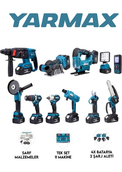 Onbirli Set Ş.hilti+Ş.spral+S.sıkma+Matkap+Ş.testere+Ş.makas+Ş.dekupaj+Lazer...