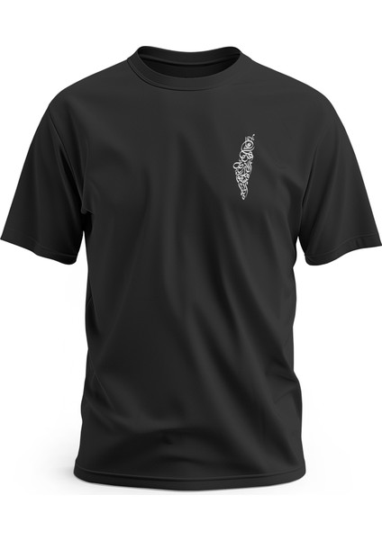 Tişört, Kısa Kollu Filistin Haritası ve Arapça Atasözü Dijital Baskılı Pamuk T-Shirt