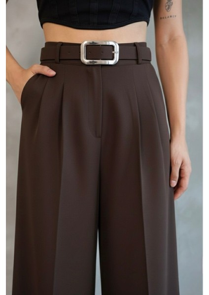 Kadın Palazzo Pileli Pantolon Ithal Doubleface Kumaş Yüksek Kaliteli Ürün Yüksek Bel Kemerli