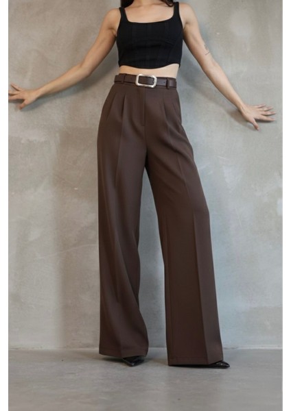 Kadın Palazzo Pileli Pantolon Ithal Doubleface Kumaş Yüksek Kaliteli Ürün Yüksek Bel Kemerli fırsatları
