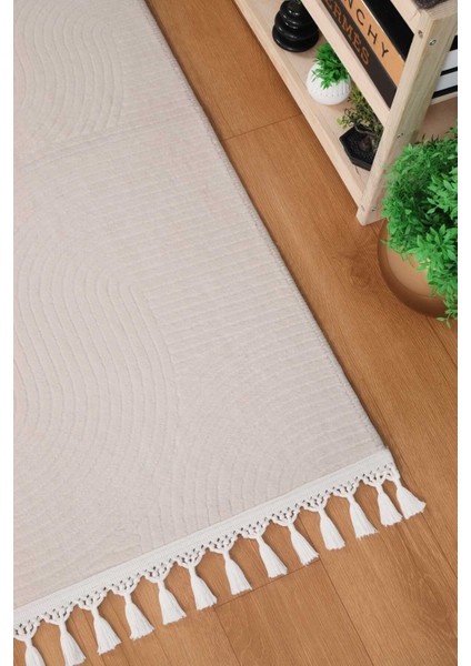 Rölyef Joy Kaymaz Taban Kesme Halı Yolluk Pon Pon Saçak