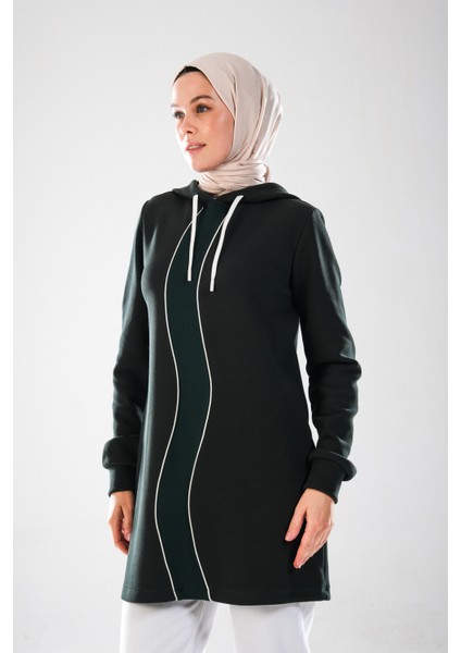 2298_KADIN Kapüşonlu Ara Biye Detaylı Pamuklu Esnek Uzun Kollu Uzun Sweat – Pike Tesettür Spor Tunik fırsatları