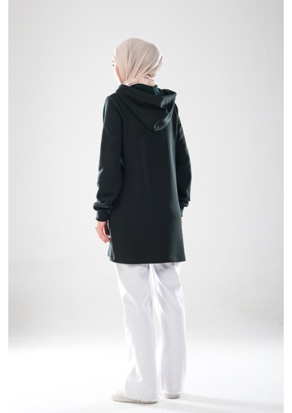 2298_KADIN Kapüşonlu Ara Biye Detaylı Pamuklu Esnek Uzun Kollu Uzun Sweat – Pike Tesettür Spor Tunik