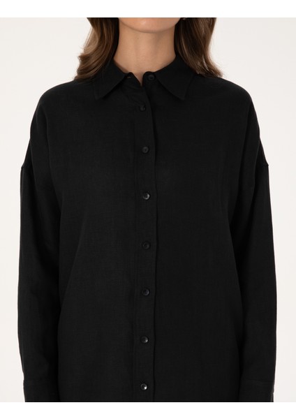 Kadın Siyah Oversize Uzun Kollu Gömlek 50301078-VR046