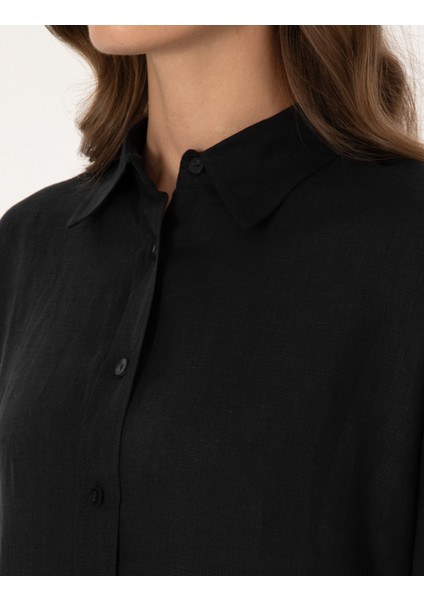 Kadın Siyah Oversize Uzun Kollu Gömlek 50301078-VR046