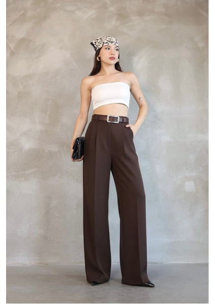 Kadın Palazzo Pileli Pantolon Ithal Doubleface Kumaş Yüksek Kaliteli Ürün Yüksek Bel Kemerli fiyatları