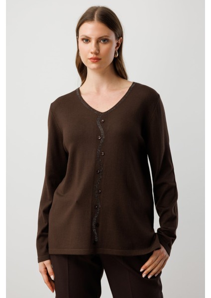 65396 Onteks Kazakönü Taşlı Düğmeli Uzun Kol