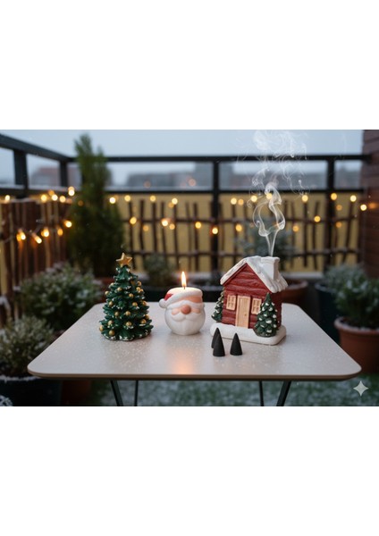 Kırmızı Ev Tütsülük, Noel Baba Mumluk ve Çam Ağacı Dekor Seti fırsatları
