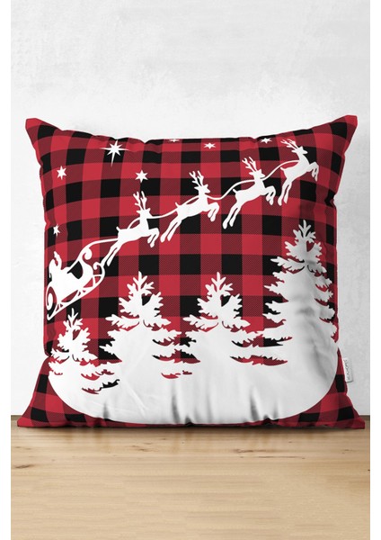 Renkli Ekose Noel Baba Geyikleri Modern Süet Yastık Kılıfı