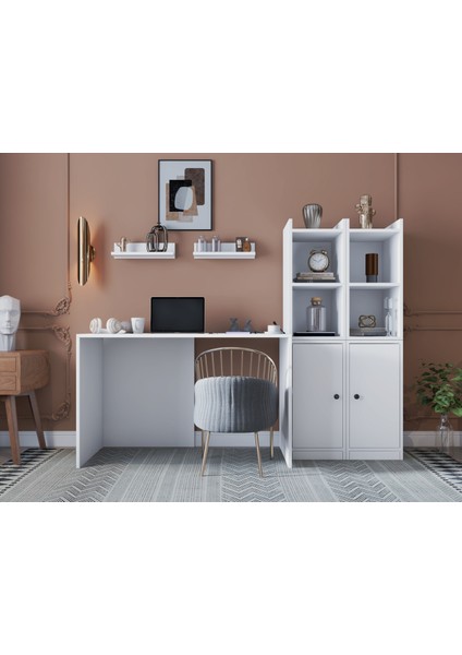 Modüler Oyuncu Masası Kitaplıklı Kapaklı Dolaplı Raflı Depolama Seti BEYAZ-NRG-OYNM-1002 modelleri