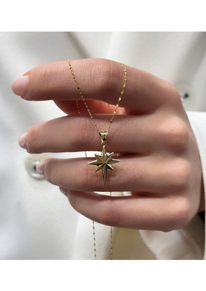 14 Ayar Altın Aynalı Zincir Kutup Yıldızı Kolye fırsatları