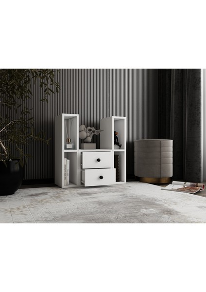 Modüler Depolamalı Ofis Sehpası Çekmeceli Yan Ünite Açık Raflı Tasarım BEYAZ-NRG-OFS-S-1001 fiyatları