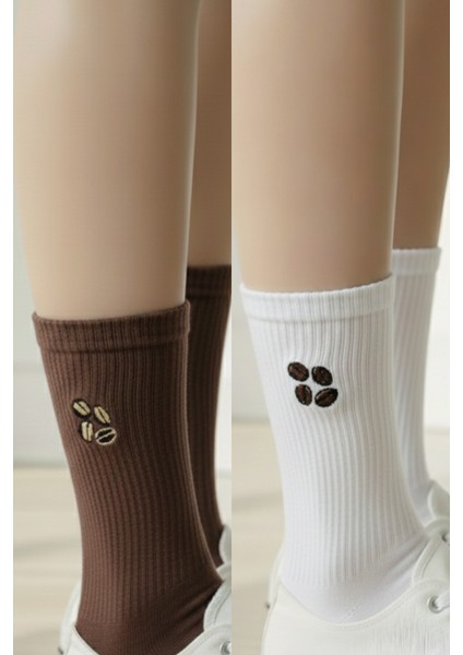 Kahve Çekirdeği Nakışlı Yazlık Kışlık Unisex Çorap Seti