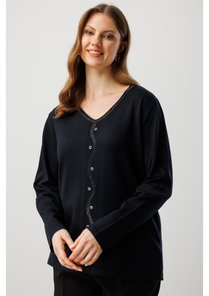 65396 Onteks Kazakönü Taşlı Düğmeli Uzun Kol