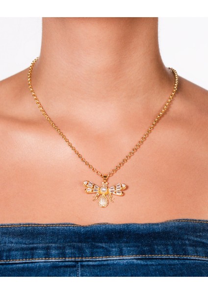 Arish Kolye – 14 Ayar Altın Kaplama Inci ve Zirkon Taşlı Arı Figürlü