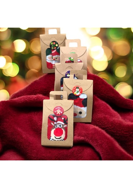 Neşeli Noel Temalı 5’li Çorap Seti, Kutulu Hediye, Eğlenceli Desenler