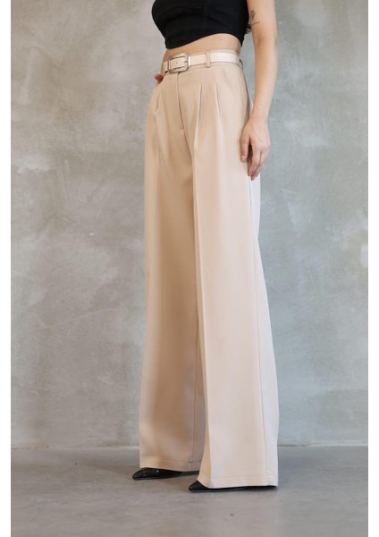 Kadın Palazzo Pileli Pantolon Ithal Doubleface Kumaş Yüksek Kaliteli Ürün Yüksek Bel Kemerli