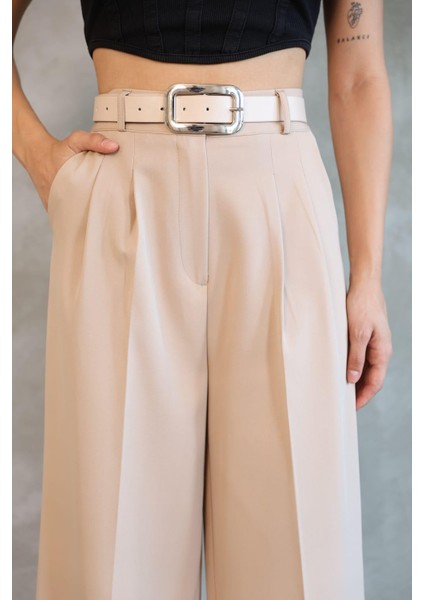 Kadın Palazzo Pileli Pantolon Ithal Doubleface Kumaş Yüksek Kaliteli Ürün Yüksek Bel Kemerli